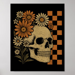 Retro Floral Skeleton Funny Skull Halloween Poster