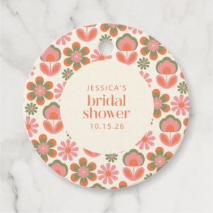 Retro Floral Spring Pink Custom Bridal Shower Favour Tags