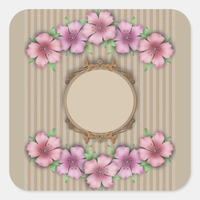 Retro , floral square sticker (Front)