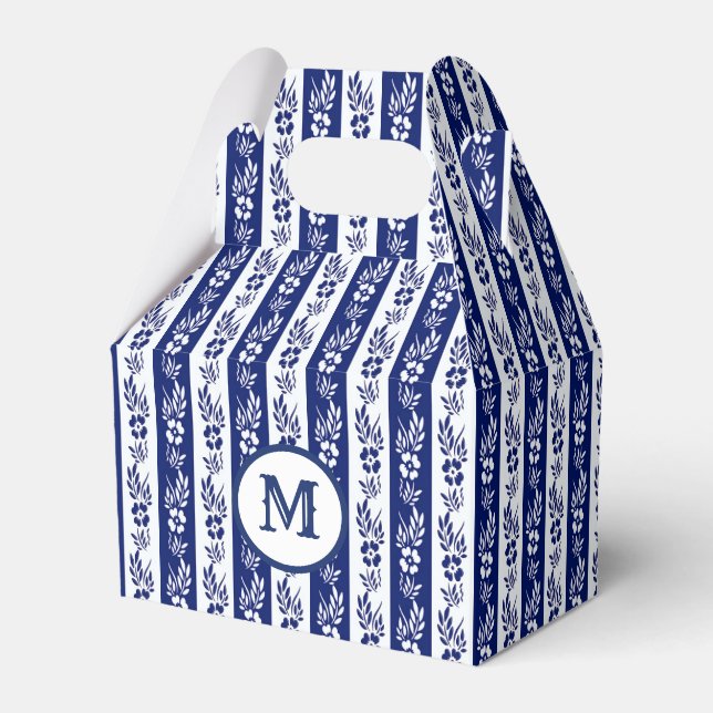 Retro Floral  Stripes Monogram Design Favour Box (Front Side)