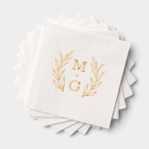 Retro floral style Foil Stamped Napkins. Foil Napkins
