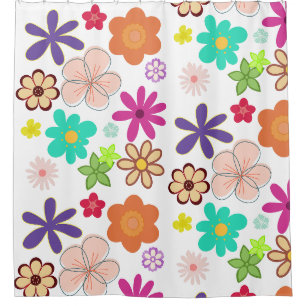Retro Floral T-Shirt – Colorful Groovy Flowers Des Shower Curtain