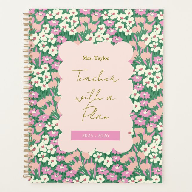 Retro Floral Teacher with a Plan Personalised Planner (Front)
