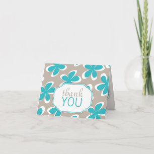 Retro Floral Teal & Khaki custom Thank You Cards
