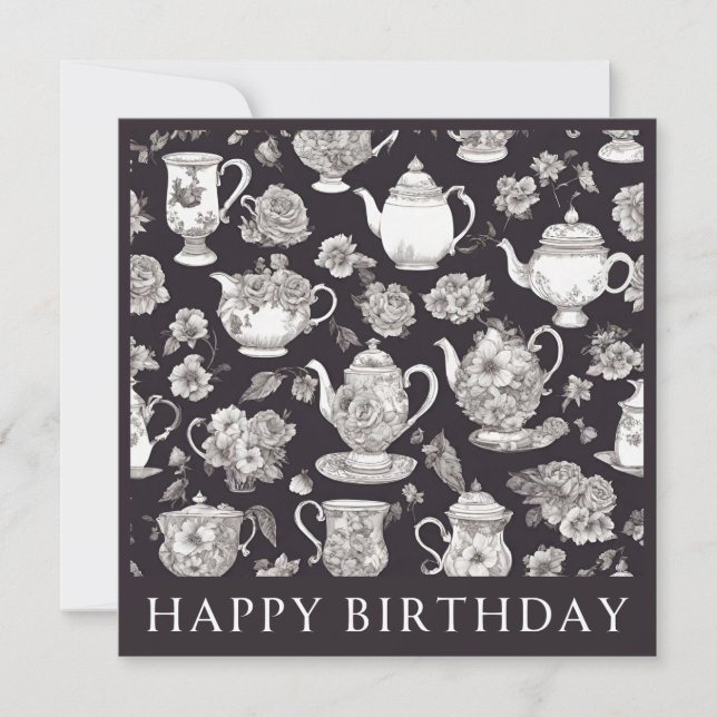 Retro Floral Teapot Birthday Card (Front)
