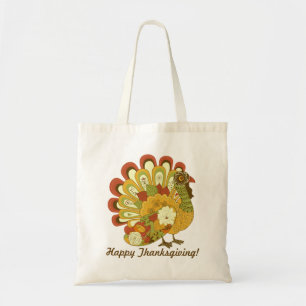 RETRO FLORAL TURKEY HAPPY THANKSGIVING FAVOR BAG