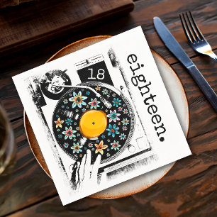 Retro Floral Turntable 18th Eighteen Birthday Napkin