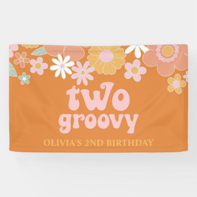 Retro Floral Two Groovy  2nd Birthday Banner (Horizontal)