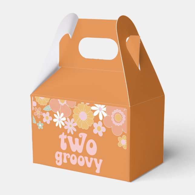 Retro Floral two groovy 2nd birthday Favour Box (Front Side)