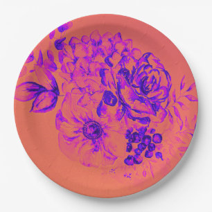 Retro Floral Vibrant Magenta Birthday Paper Plate