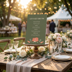 Retro Floral Vintage Garden Wedding Pedestal Sign