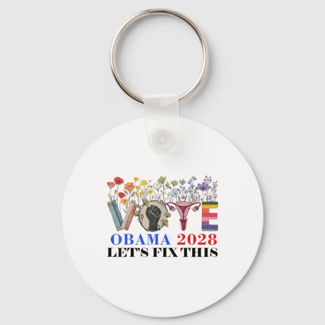Retro Floral Vote Obama 2028 Lets Fix This Preside Key Ring (Front)