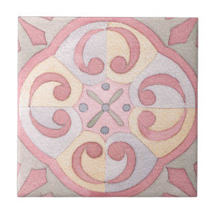 Retro floral watercolor pattern Bohemian artwork Tile