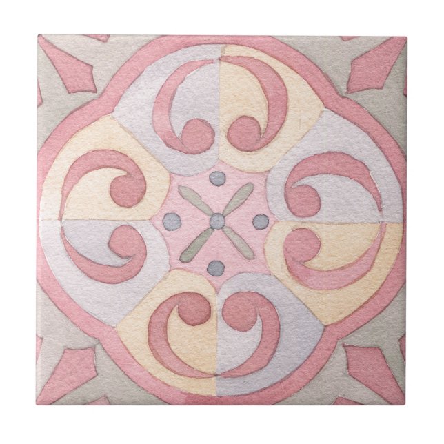 Retro floral watercolor pattern Bohemian artwork Tile (Front)