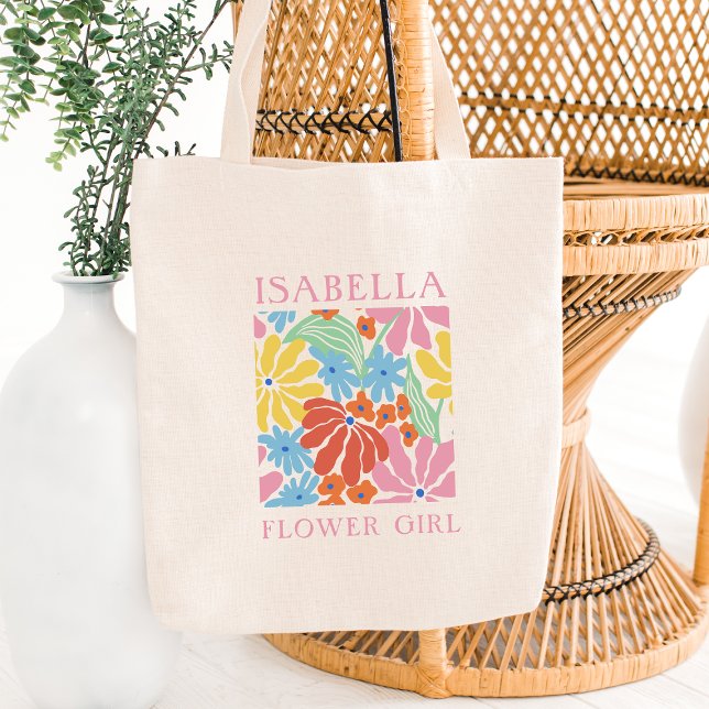 Retro Floral Wedding Bag - Cute Custom Flower Girl (Brighten her day with this bold, floral-themed flower girl tote—custom for a fun, vibrant touch.)