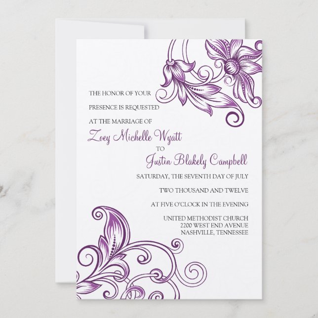Retro Floral Wedding Invitations (Front)