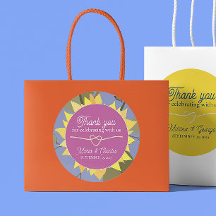 Retro Floral Wedding Thank You Classic Round Sticker