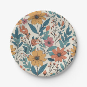 Retro Floral Wild Flower Pattern Paper Plate