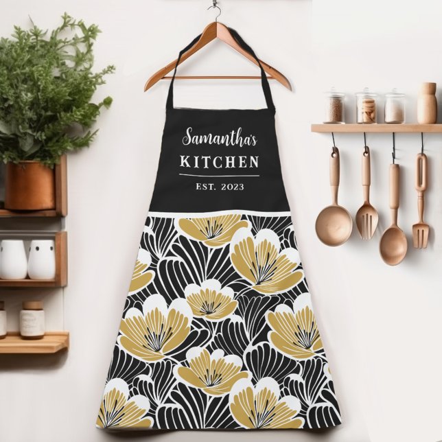 Retro Floral Women's Name Apron (Whether you're baking, painting, or gardening, this personalized apron adds flowers to your day!)