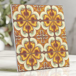 Retro Floral Yellow and Brown Tile<br><div class="desc">Add vintage charm to your space with this retro-inspired tile featuring bold floral patterns in warm yellow,  brown,  and cream tones. The symmetrical design combines a nostalgic 1970s aesthetic with a touch of elegance,  making it perfect for backsplashes,  accent walls,  or retro-themed interior décor projects.</div>