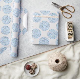Retro Florals Berry Blues Polka Dot Wrapping Paper