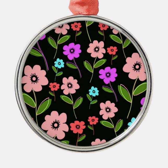 Retro Florals Metal Tree Decoration (Front)