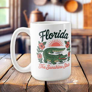 Retro Florida Alligator Tropical Flowers Coffee Mug