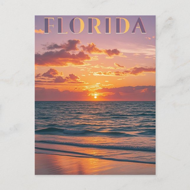 Retro Florida Beach Sunset: Coastal Dreams & Vinta Postcard (Front)
