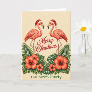 Retro Florida Christmas Flamingo Custom Family Card