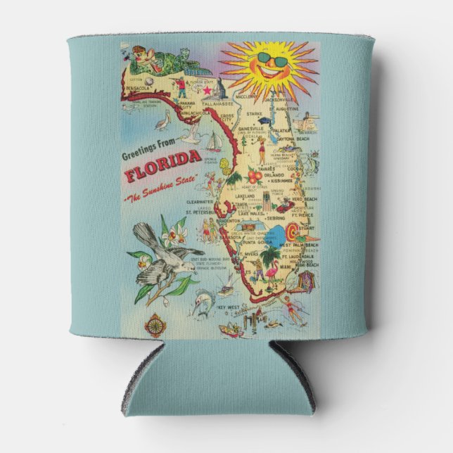 Retro Florida Map  Can Cooler (Front)