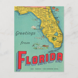 Retro Florida Map Postcard