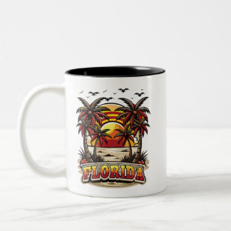 Retro Florida Sunset with Palm Trees Two-Tone Coffee Mug