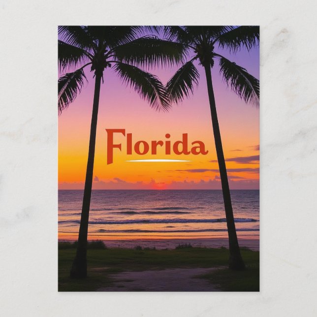 Retro Florida Twilight: Palm Silhouettes & Coastal Postcard (Front)