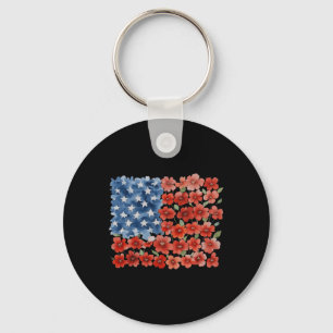 Retro Flower American Flag Usa Patriotic 4th Of Ju Key Ring