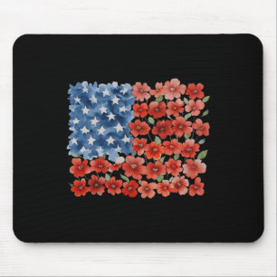 Retro Flower American Flag Usa Patriotic 4th Of Ju Mouse Pad