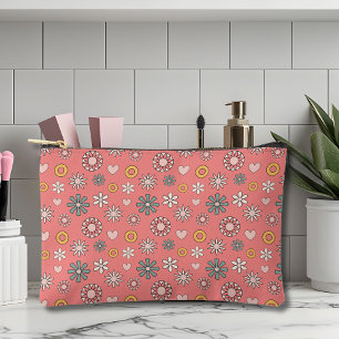 Retro Flower and Heart Accessory Pouch