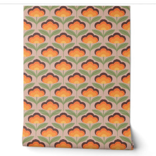 Retro flower brown and oranges on light background wallpaper