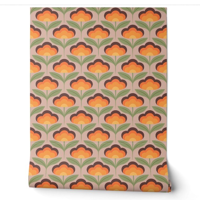 Retro flower brown and oranges on light background wallpaper (Unrolling)