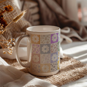 Retro Flower Chequered Coffee Mug