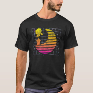 Retro Flower Crescent Moon 80s Vaporwave Sunflower T-Shirt