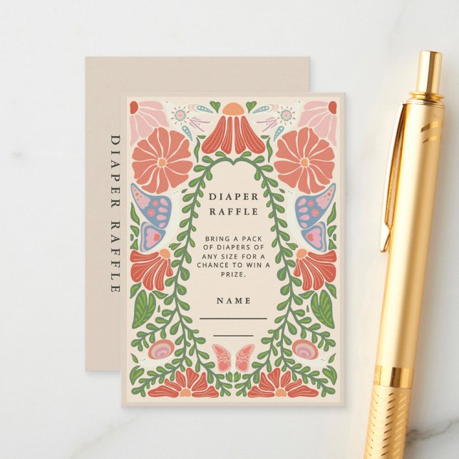 Retro Flower Diaper Raffle Baby Shower Enclosure Card (Creator Uploaded)