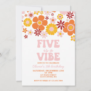 Retro Flower Five is a Vibe 5th Birthday Invitation