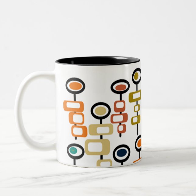 Retro Flower Garden  Two-Tone Coffee Mug (Left)