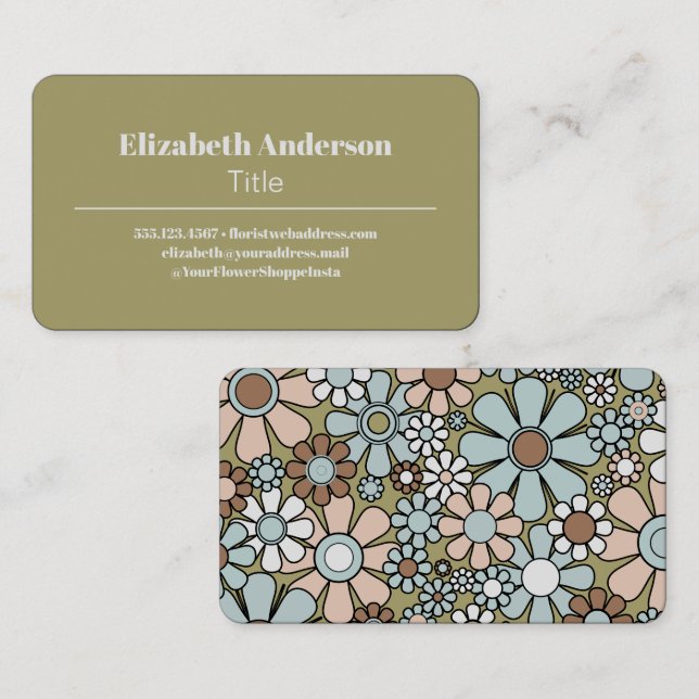 Retro Flower Groovy 60s 70s Floral Pattern Business Card (Front/Back)