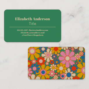 Retro Flower Groovy Colourful 60s Floral Business Card