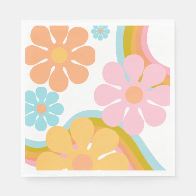 Retro Flower Groovy Hippie 60s Birthday Napkin (Front)