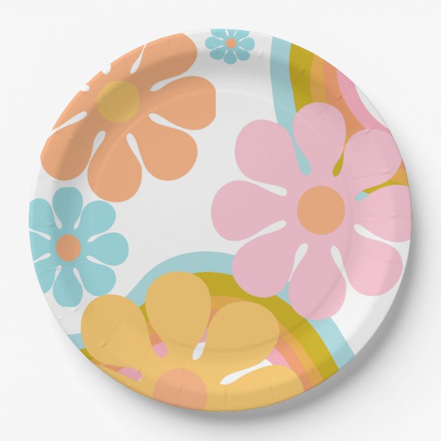 Retro Flower Groovy Hippie 60s Birthday Paper Plate (Front)