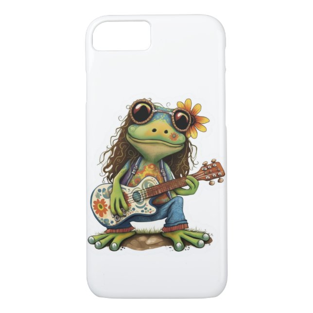 Retro Flower Hippie Frog Wear Glass Play Piano on  Case-Mate iPhone Case (Back)