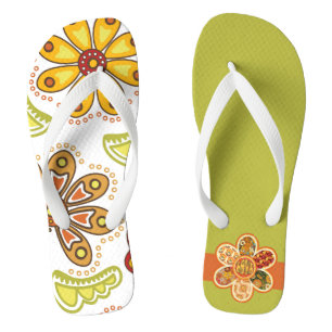 Retro Flower Hippie Orange Green Jandals