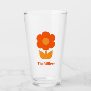Retro Flower in 70s Orange Personalised Glass